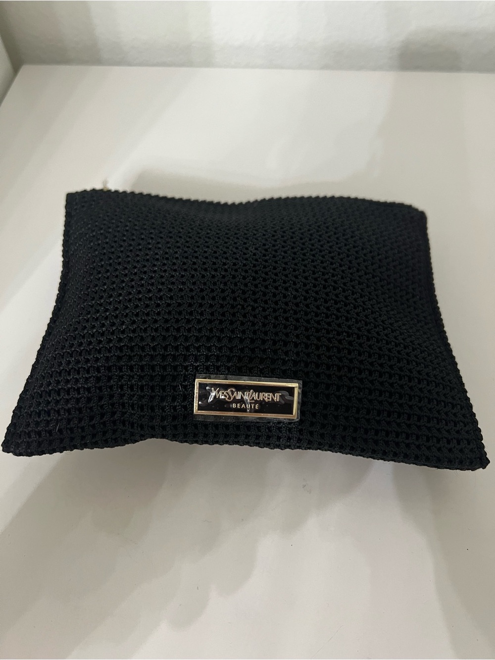 Saint Laurent beauty Black Woven Cosmetic Pouch with Gold Plaque